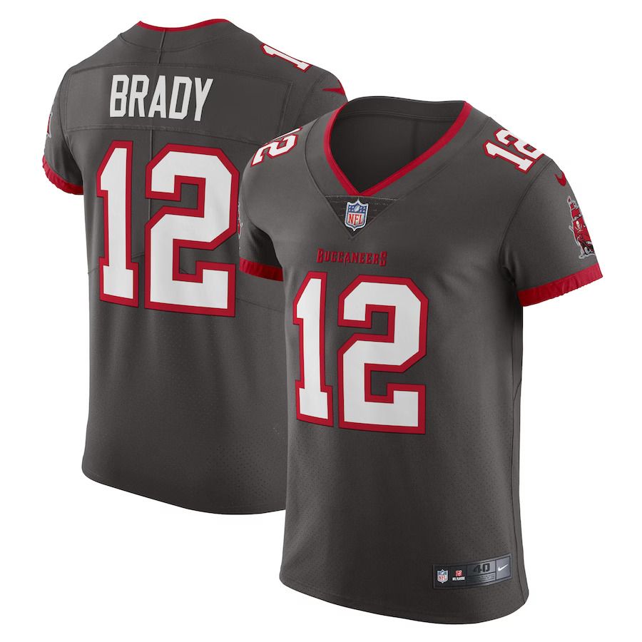 Men Tampa Bay Buccaneers #12 Tom Brady Nike Pewter Alternate Vapor Elite NFL Jersey